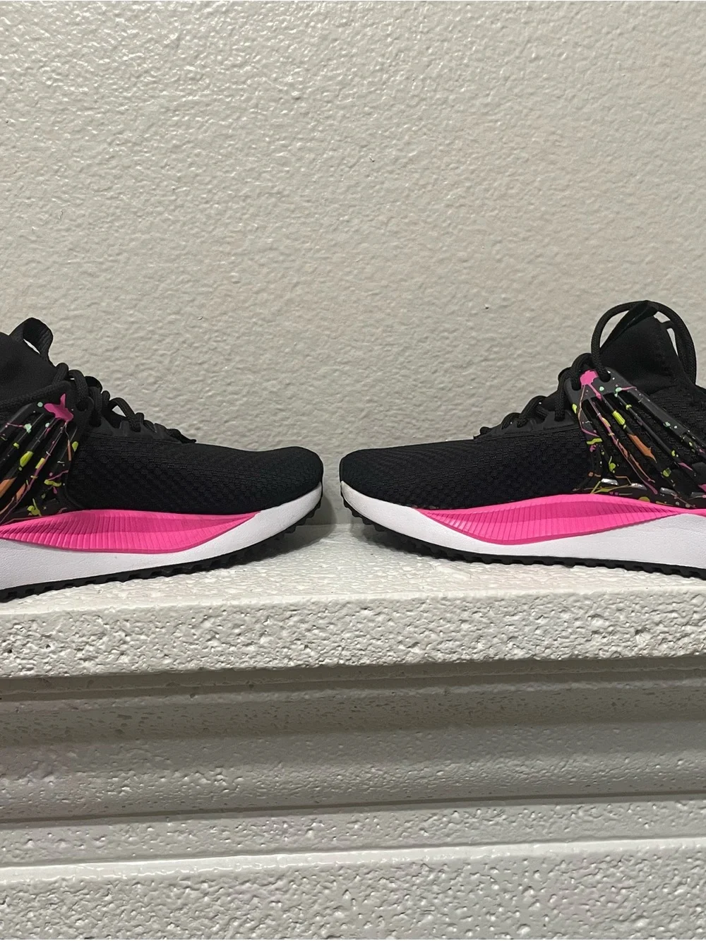 Puma Women's Black & Hot Pink Athletic Running Shoes with Neon Splatter